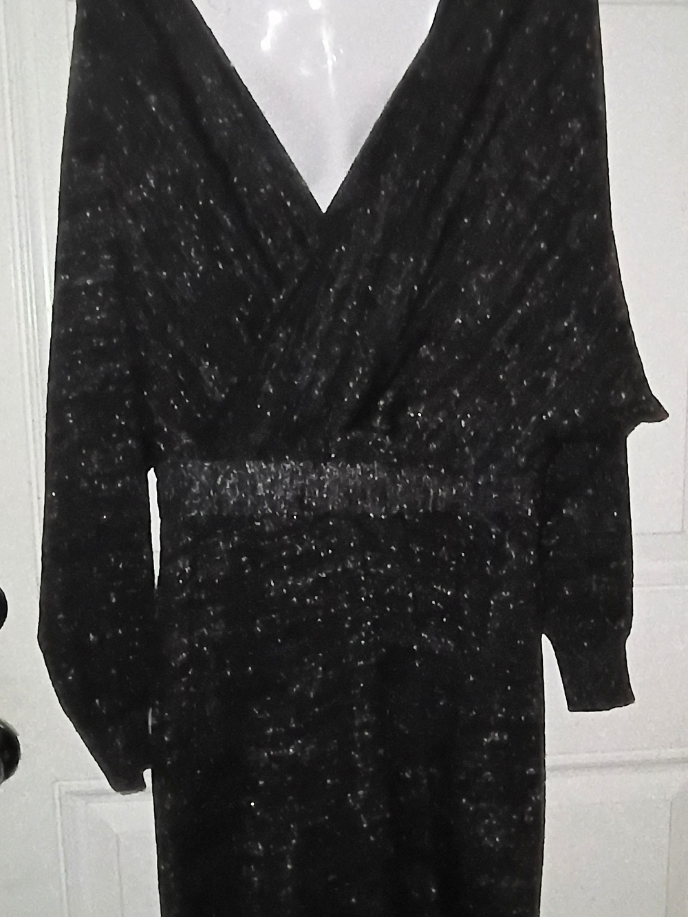 Sparkle Wrap Long Sleeve Black Dress